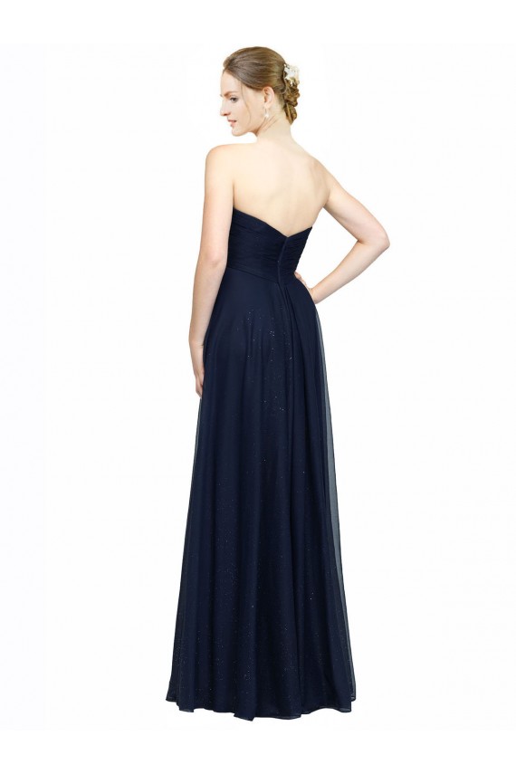 Dunkelmarine A-Linien Trägerlos Chiffon Lange Brautjungfernkleider Ausverkauf