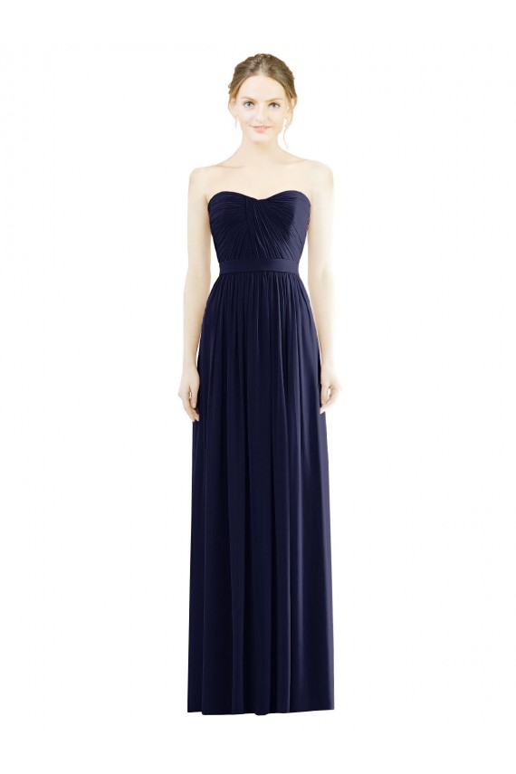 Dunkelmarine A-Linien Trägerlos Chiffon Lange Formale Brautjungfernkleider / Abendkleider Ausverkauf