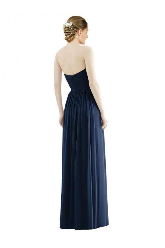 Dunkelmarine A-Linien Trägerlos Chiffon Lange Formale Brautjungfernkleider / Abendkleider Ausverkauf