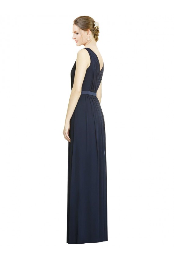 Dunkelmarine A-Linien V-Ausschnitt Chiffon Lange Brautjungfernkleider Ausverkauf