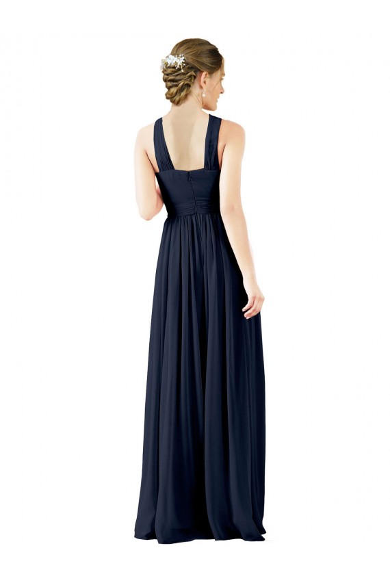 Dunkelmarine A-Linien V-Ausschnitt Chiffon Lange Brautjungfernkleider Ausverkauf