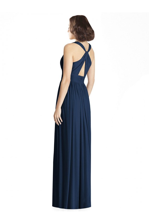 Dunkelmarine A-Linien V-Ausschnitt Chiffon Lange Brautjungfernkleider Ausverkauf