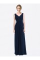 Dunkelmarine A-Linien V-Ausschnitt Chiffon Lange Brautjungfernkleider Ausverkauf