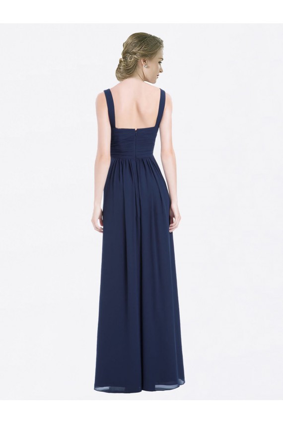 Dunkelmarine A-Linien V-Ausschnitt Chiffon Lange Brautjungfernkleider Ausverkauf