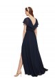 Dunkelmarine A-Linien V-Ausschnitt Chiffon Lange Brautjungfernkleider Ausverkauf