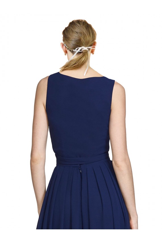 Dunkelmarine A-Linien V-Ausschnitt Chiffon Lange Brautjungfernkleider Ausverkauf
