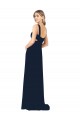 Dunkelmarine A-Linien V-Ausschnitt Chiffon Lange Brautjungfernkleider Ausverkauf
