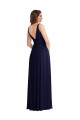 Dunkelmarine A-Linien V-Ausschnitt Chiffon Lange Brautjungfernkleider Ausverkauf