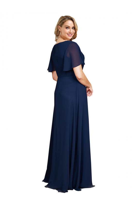 Dunkelmarine A-Linien V-Ausschnitt Chiffon Lange Formale Brautjungfernkleider / Abendkleider / Abiballkleider Ausverkauf