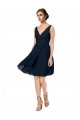 Dunkelmarine A-Linien V-Ausschnitt Knielang Chiffon Kurze Brautjungfernkleider / Cocktailkleider / Heimkehr Kleider Ausverkauf