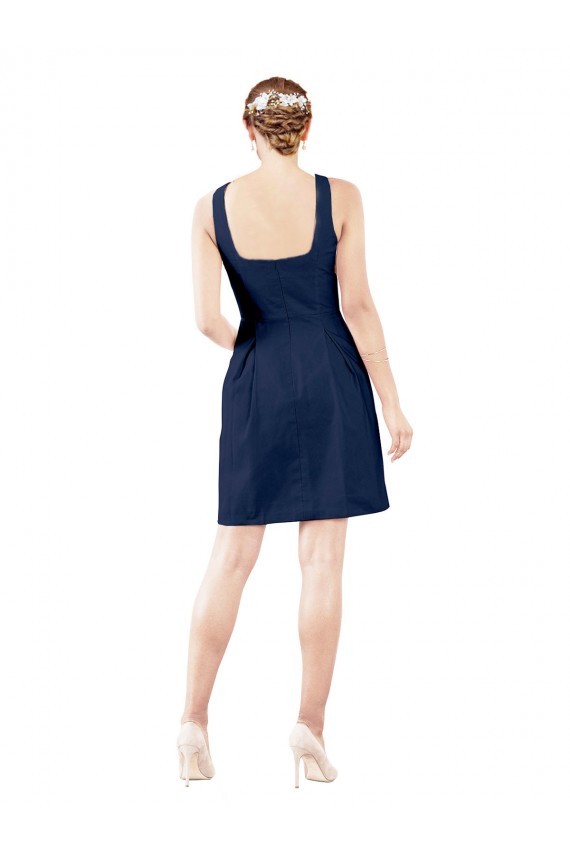 Dunkelmarine A-Linien V-Ausschnitt Knielang Satin Kurze Brautjungfernkleider / Cocktailkleider / Heimkehr Kleider Ausverkauf