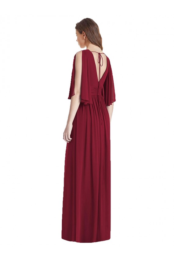 Dunkelmarine Trompete V-Ausschnitt Chiffon Lange Brautjungfernkleider Ausverkauf