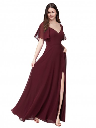 Dunkler Burgunder A-Linien Chiffon Lange Brautjungfernkleider Ausverkauf