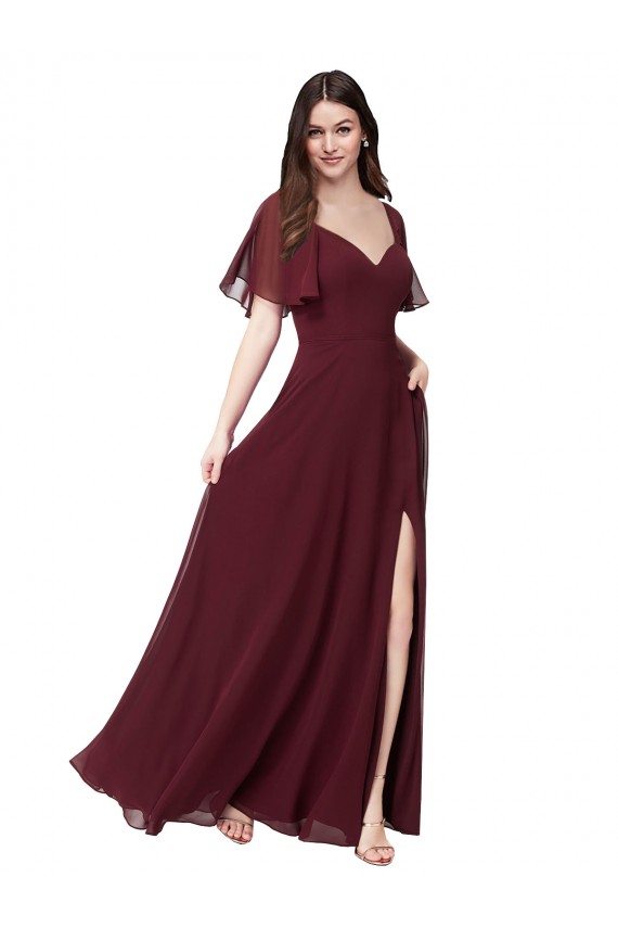 Dunkler Burgunder A-Linien Chiffon Lange Brautjungfernkleider Ausverkauf
