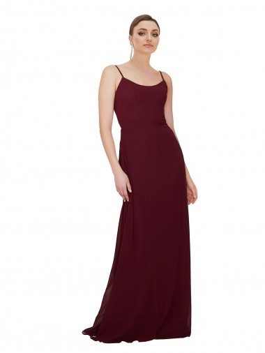 Dunkler Burgunder A-Linien Scoop Chiffon Lange Brautjungfernkleider Ausverkauf