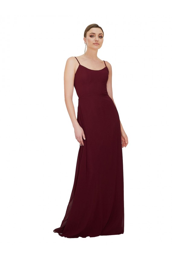 Dunkler Burgunder A-Linien Scoop Chiffon Lange Brautjungfernkleider Ausverkauf