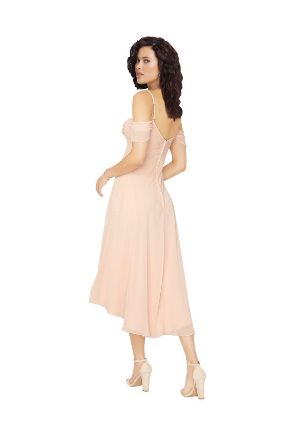 Eisrosa A-Linien Quadrat Ausschnitt Midi Chiffon Kurze Brautjungfernkleider Ausverkauf