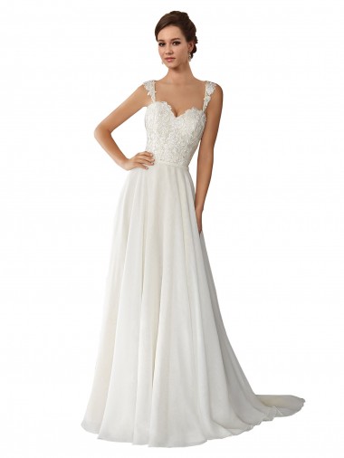 Elfenbein A-Linien Kapelle-schleppe Chiffon Spitze Brautkleider Ausverkauf