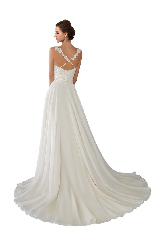 Elfenbein A-Linien Kapelle-schleppe Chiffon Spitze Brautkleider Ausverkauf
