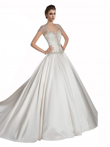 Elfenbein A-Linien Kapelle-schleppe Satin Brautkleider Ausverkauf