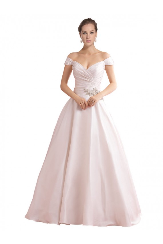 Elfenbein A-Linien Off-Schulter Kapelle-schleppe Satin Brautkleider Ausverkauf