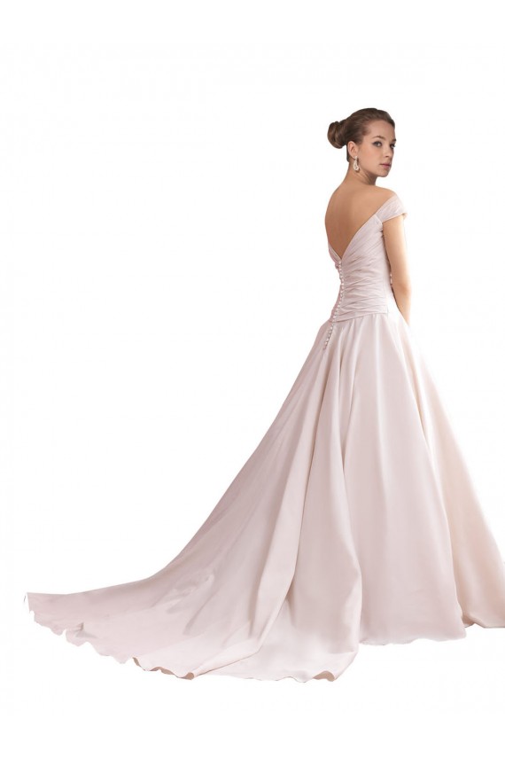 Elfenbein A-Linien Off-Schulter Kapelle-schleppe Satin Brautkleider Ausverkauf