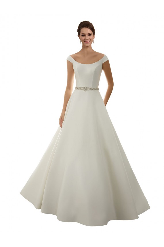Elfenbein A-Linien Off-Schulter Kapelle-schleppe Satin Klassisch Brautkleider Ausverkauf