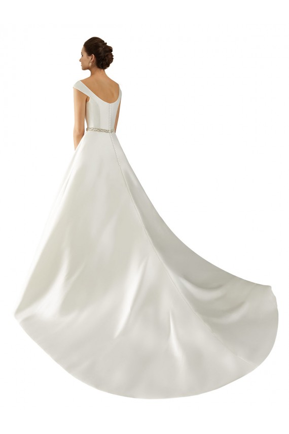 Elfenbein A-Linien Off-Schulter Kapelle-schleppe Satin Klassisch Brautkleider Ausverkauf