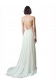 Elfenbein A-Linien Spaghetti-Träger V-Ausschnitt Kapelle-schleppe Chiffon Spitze Strand Brautkleider Ausverkauf