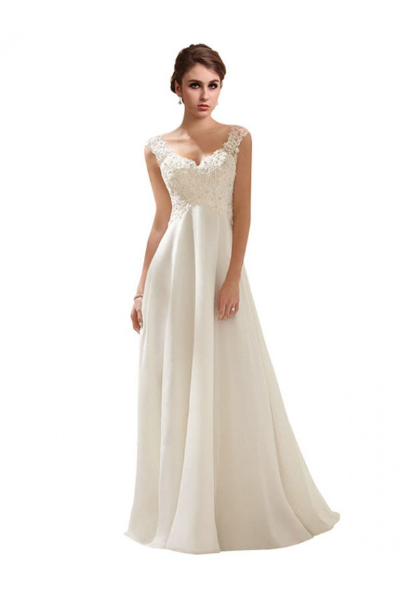 Elfenbein A-Linien V-Ausschnitt Sweep Zug Chiffon Spitze Brautkleider Ausverkauf