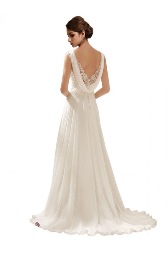 Elfenbein A-Linien V-Ausschnitt Sweep Zug Chiffon Spitze Brautkleider Ausverkauf