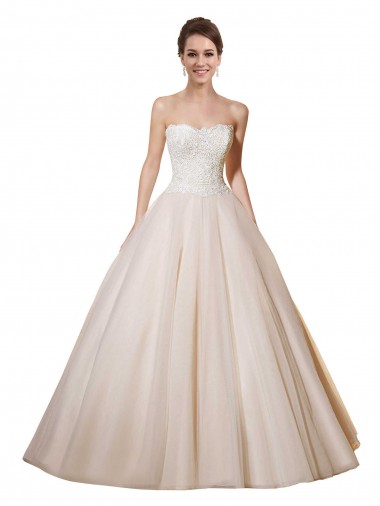 Elfenbein & Champagner Prinzessin Kapelle-schleppe Tüll Spitze Brautkleider Ausverkauf