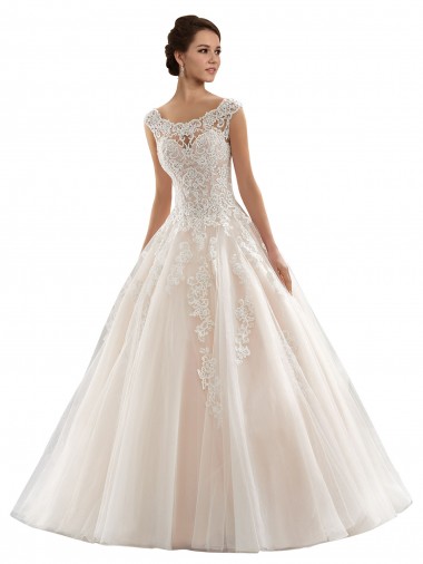 Elfenbein & Champagner Prinzessin Kapelle-schleppe Tüll Spitze Brautkleider Ausverkauf