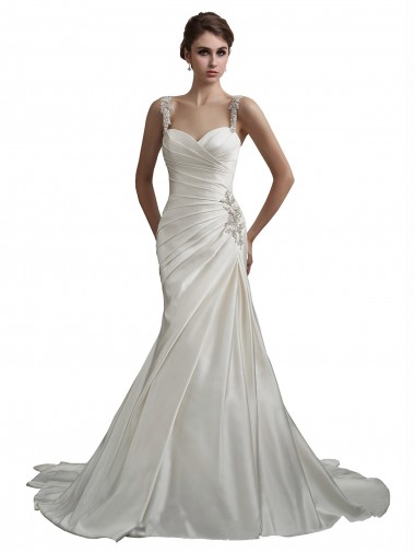 Elfenbein Meerjungfrau Kapelle-schleppe Satin Strand Brautkleider Ausverkauf
