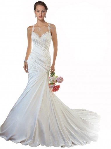 Elfenbein Meerjungfrau Kapelle-schleppe Satin Strand Brautkleider Ausverkauf