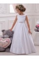 Elfenbein Prinzessin Satin Spitze Lange Blumenmädchenkleider Ausverkauf