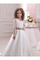 Elfenbein Prinzessin V-Ausschnitt Kapelle-schleppe Satin Spitze Lange Blumenmädchenkleider Ausverkauf