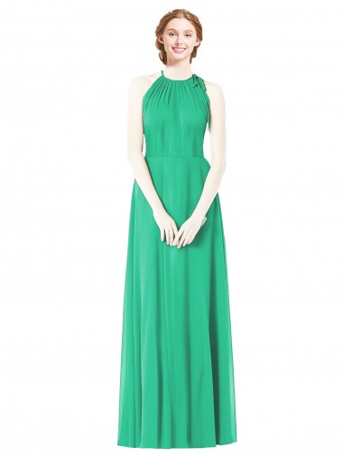 Emerald A-Linien Neckholder Chiffon Lange Brautjungfernkleider Ausverkauf