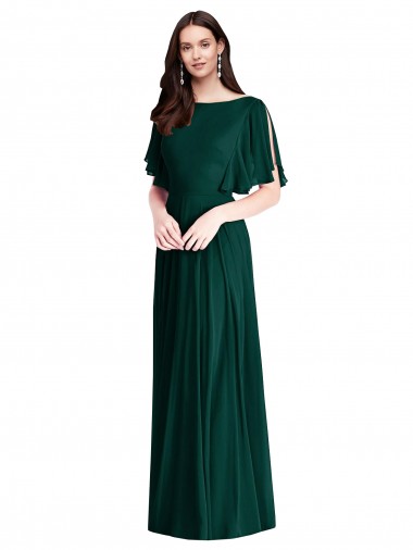 Evergrün A-Linien Chiffon Lange Brautjungfernkleider Ausverkauf