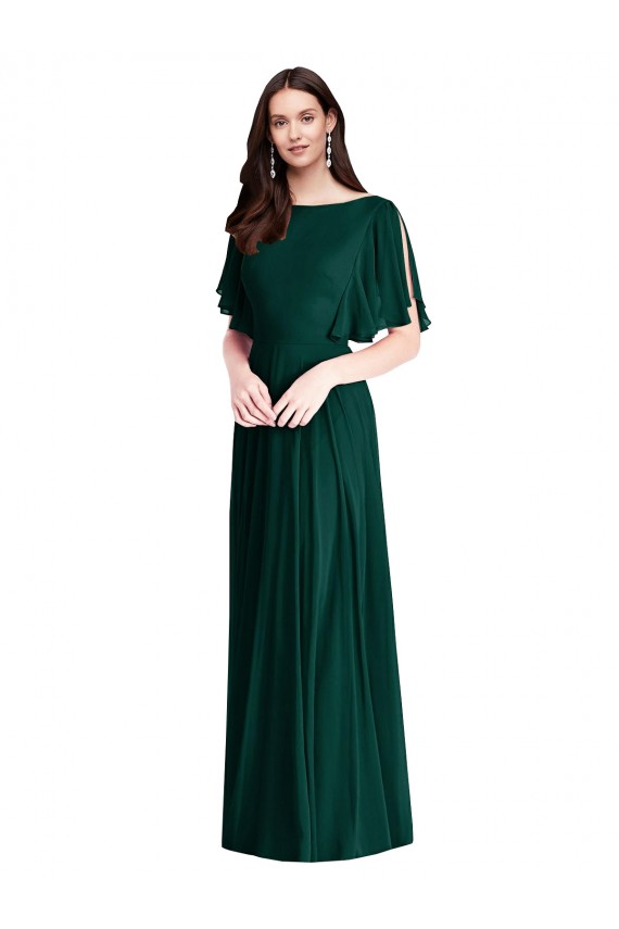 Evergrün A-Linien Chiffon Lange Brautjungfernkleider Ausverkauf