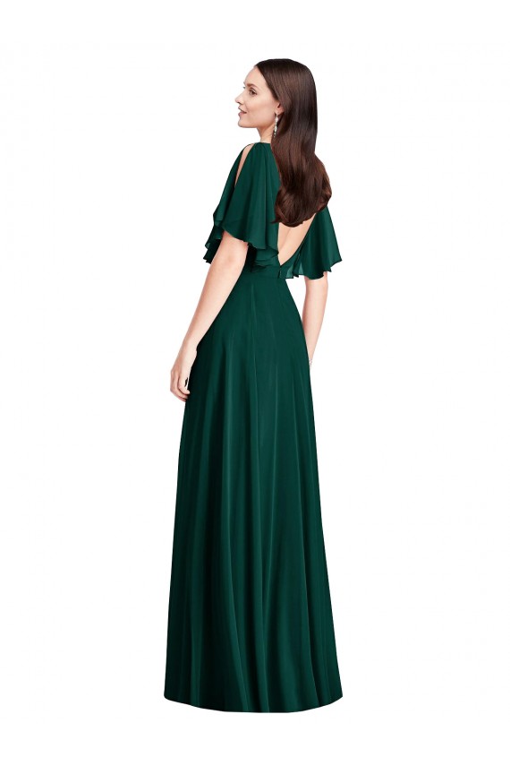 Evergrün A-Linien Chiffon Lange Brautjungfernkleider Ausverkauf