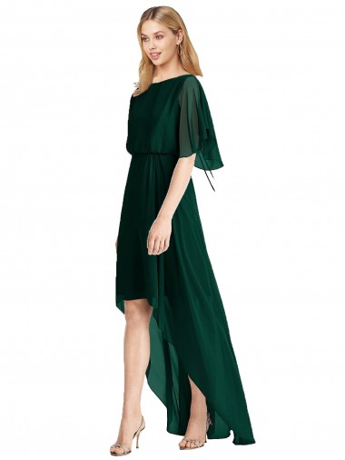 Evergrün A-Linien Runder Ausschnitt Chiffon Lange Brautjungfernkleider Ausverkauf