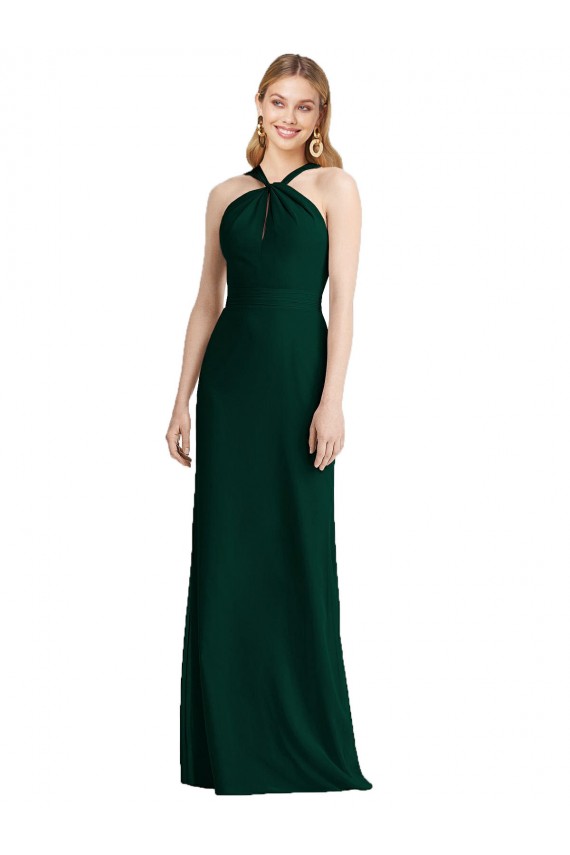 Evergrün Trompete Neckholder Chiffon Lange Brautjungfernkleider Ausverkauf