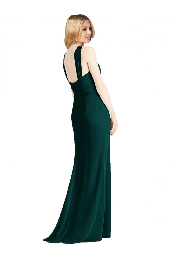 Evergrün Trompete Neckholder Chiffon Lange Brautjungfernkleider Ausverkauf