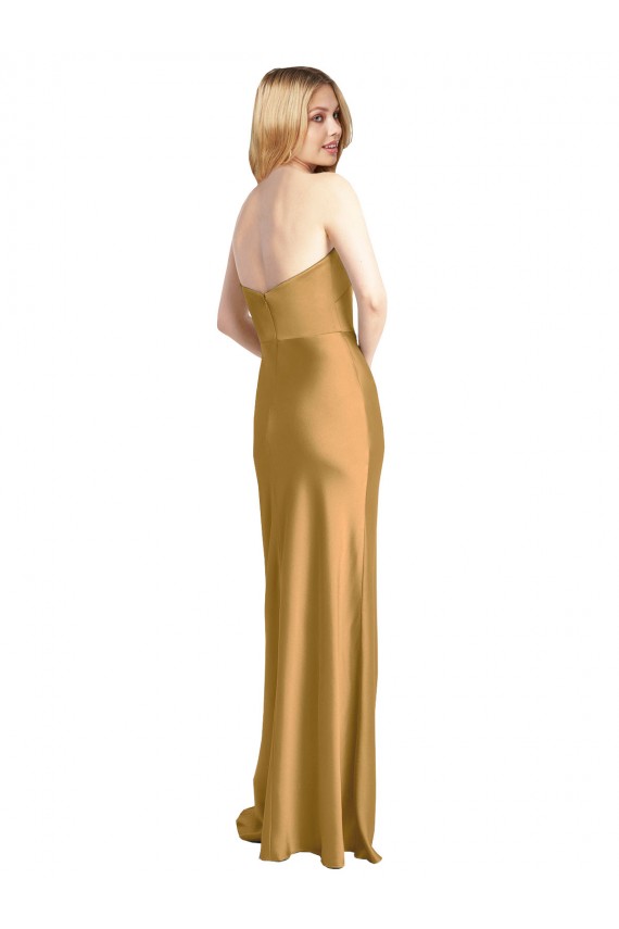 Gold A-Linien Trägerlos Stretch-Satin Lange Formale Brautjungfernkleider / Abendkleider / Abiballkleider Ausverkauf