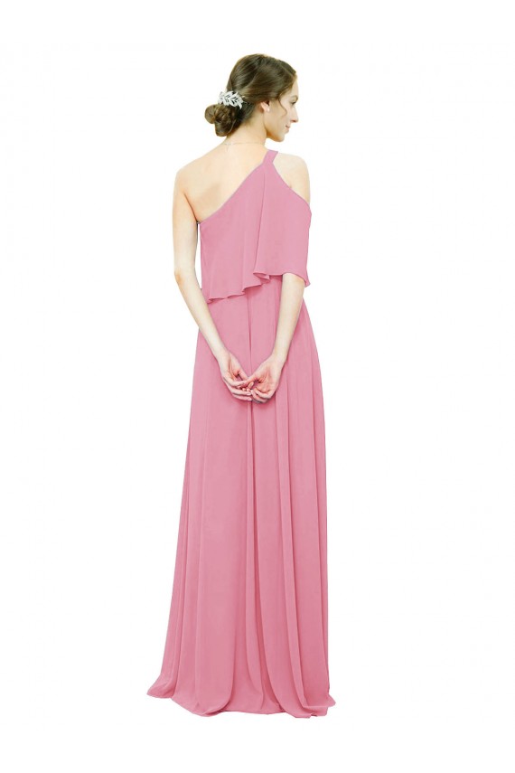 Hautrosa A-Linien Eine-Schulter Chiffon Lange Brautjungfernkleider Ausverkauf