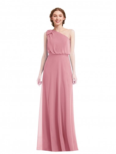 Hautrosa A-Linien Eine-Schulter Chiffon Lange Brautjungfernkleider Ausverkauf