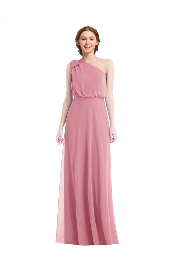 Hautrosa A-Linien Eine-Schulter Chiffon Lange Brautjungfernkleider Ausverkauf