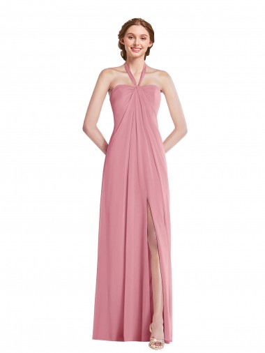 Hautrosa A-Linien Neckholder Chiffon Lange Brautjungfernkleider Ausverkauf