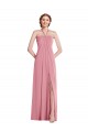 Hautrosa A-Linien Neckholder Chiffon Lange Brautjungfernkleider Ausverkauf